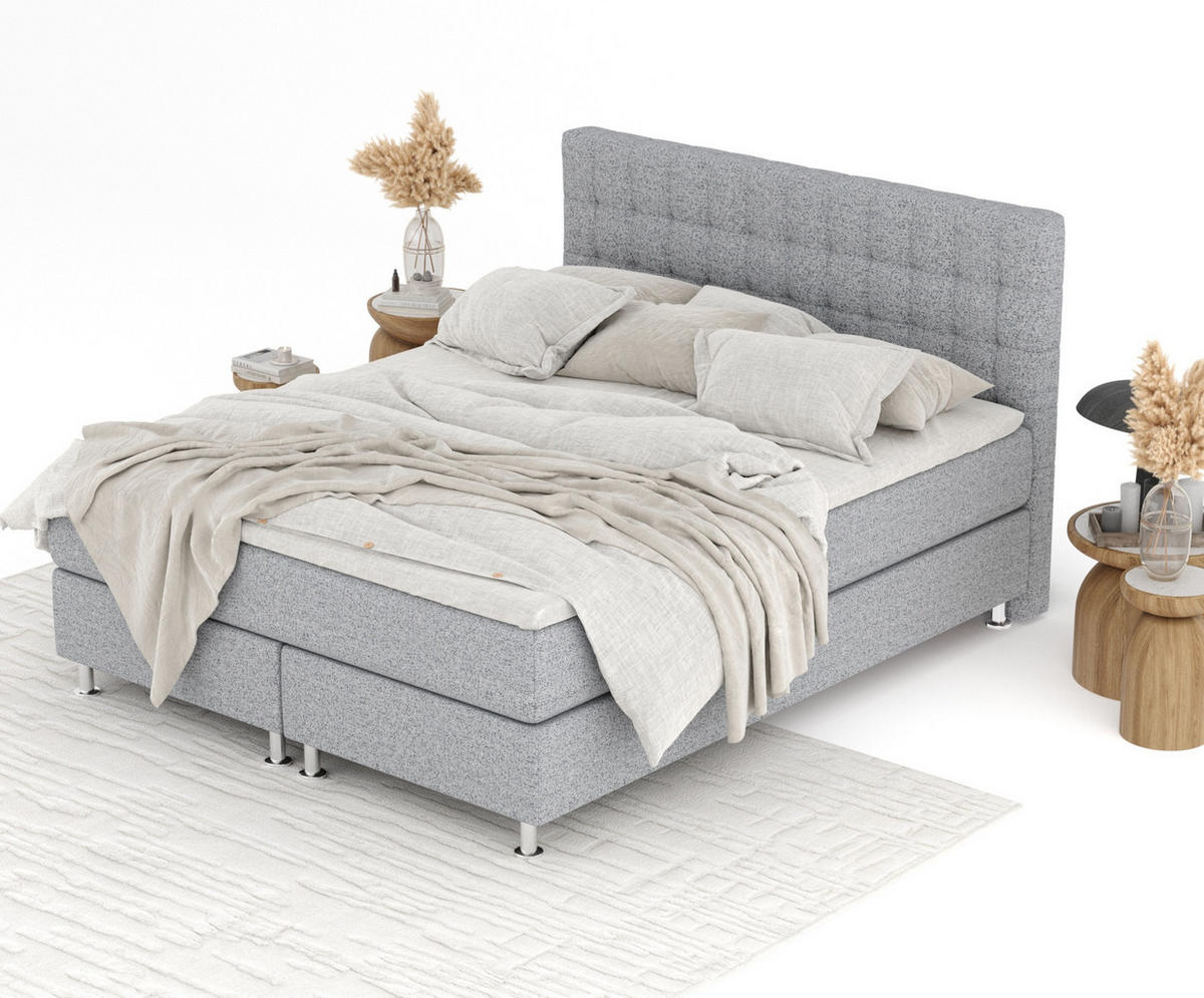 BOXSPRINGBETT Sorrento Grau 140/200 cm mit Latex-Topper - Silberfarben/Grau, Holz/Holzwerkstoff (140/200cm) - Maison de Reve