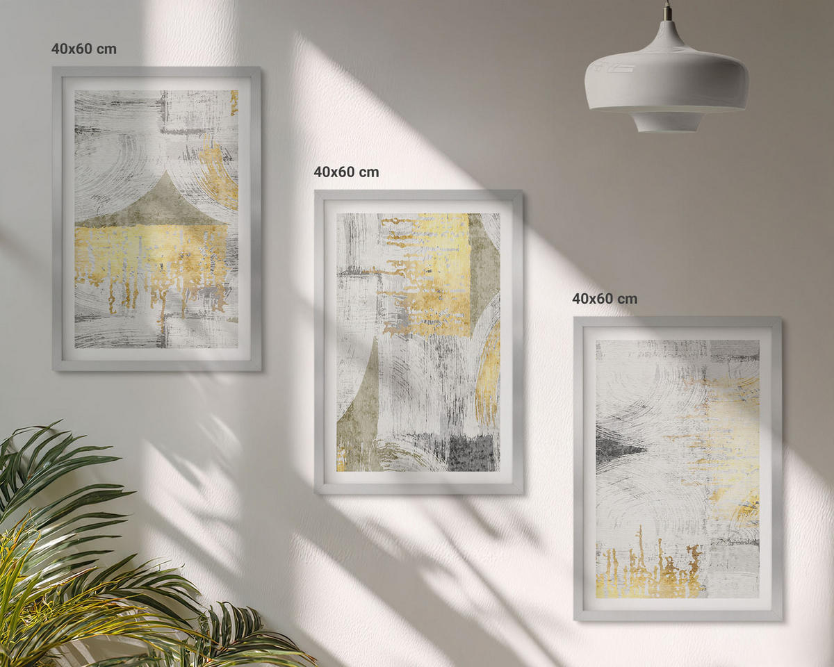 BILDER SET 3er Set - 40x60 cm Silberner Rahmen - Abstrakte modische Malereimuster - Silberfarben, Kunststoff (40/60cm) - TULUP