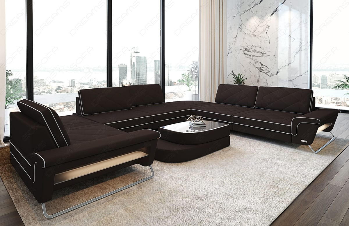 WOHNLANDSCHAFT RotelloU-Form Mokka Weiß Mikrofaserstoff - Mokka, Kunststoff (457/329cm)