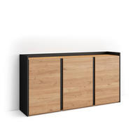 SIDEBOARD, Eiche und Schwarz, 156/35/80cm, mit Led - Eichefarben, Holzwerkstoff (156/80/35cm) - Skraut Home