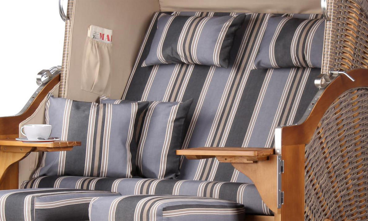 STRANDKORB Komplettset - Schleswig Pinie - PE mokka - Modell 555 - Blaugrau, Holz (120/160/80cm) - bene living
