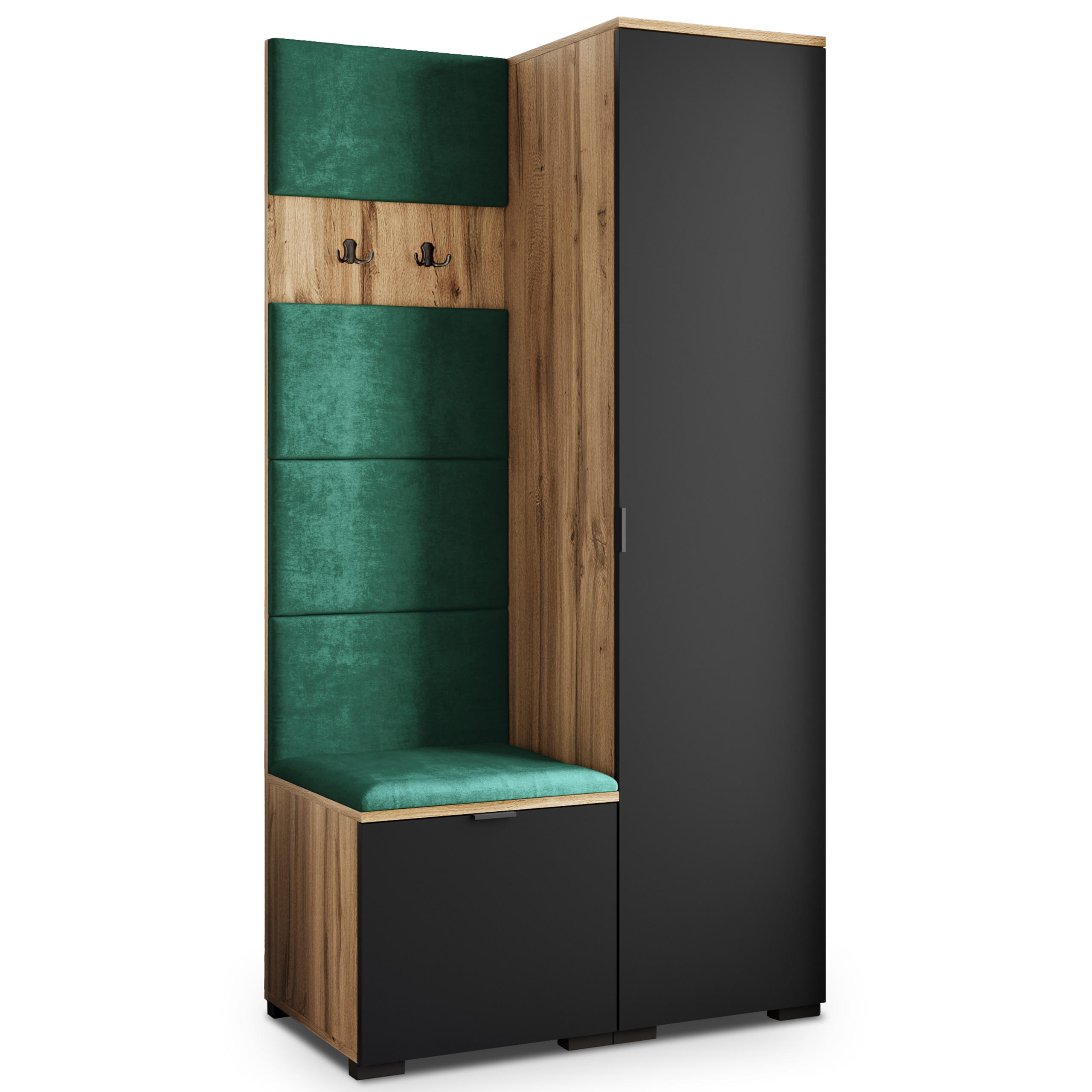 Masseno Garderobenschrank Eiche Wotan, Schwarz, Grün 95x181x51 cm