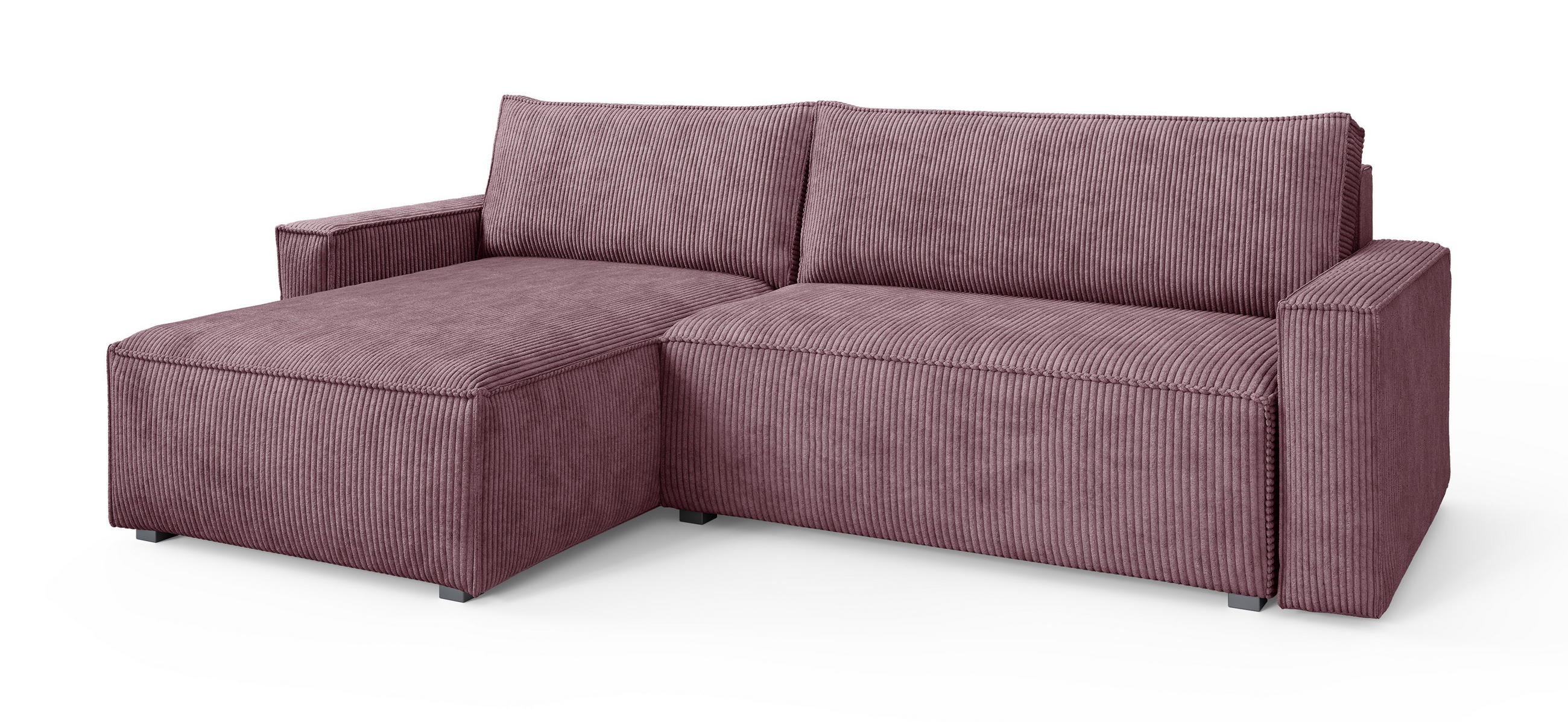 ECKSOFA BESMIR Lila Kordstoff mit Schlaffunktion - Lila, Holz (275/148cm) - MASSENO