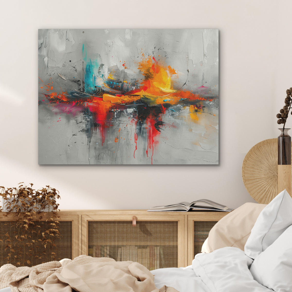AKUSTIKPANEEL Moderne Kunst - Orange - Grau - Abstrakt 80x60 cm - Hellgrau, Textil (80/0.9/60cm) - MuchoWow