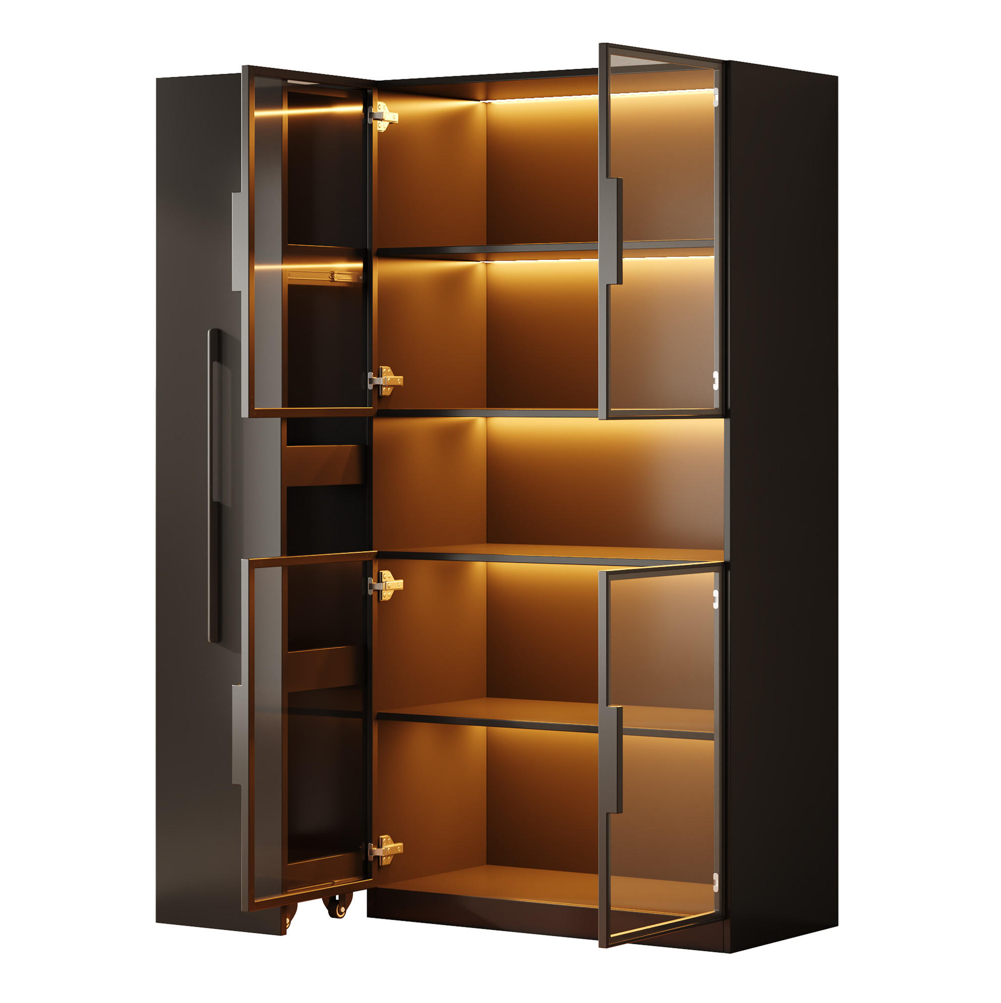 HIGHBOARD 110/35/160 cm mit LED-Beleuchtung und Glaseinsatz in Schwarz - Schwarz, Holzwerkstoff (110/160/35cm) - BEAOK