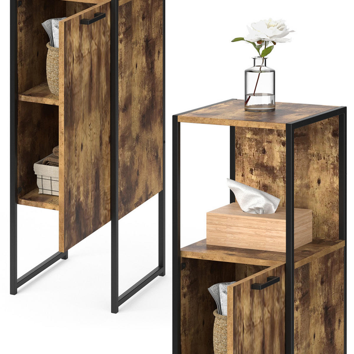 MIDISCHRANK Fyrk Antikholz 33 x 120.4 cm - Alteiche/Schwarz, Holzwerkstoff (33/120.4/33cm) - Vicco