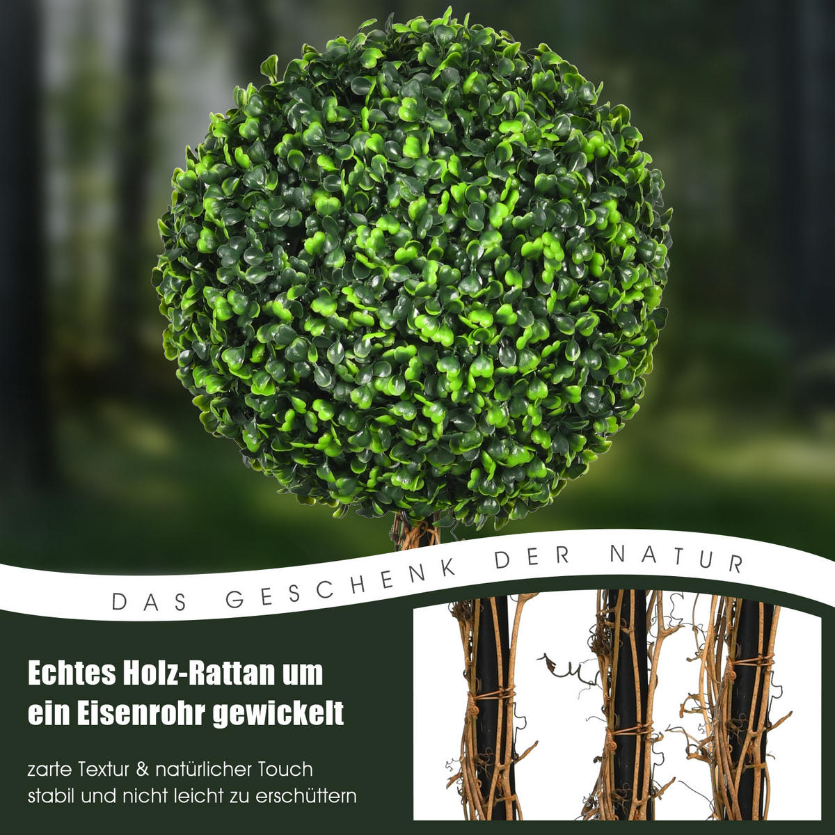 KUNSTBAUM mit Topf und 3 Kugeln Grün - Grün, Kunststoff (120cm) - COSTWAY