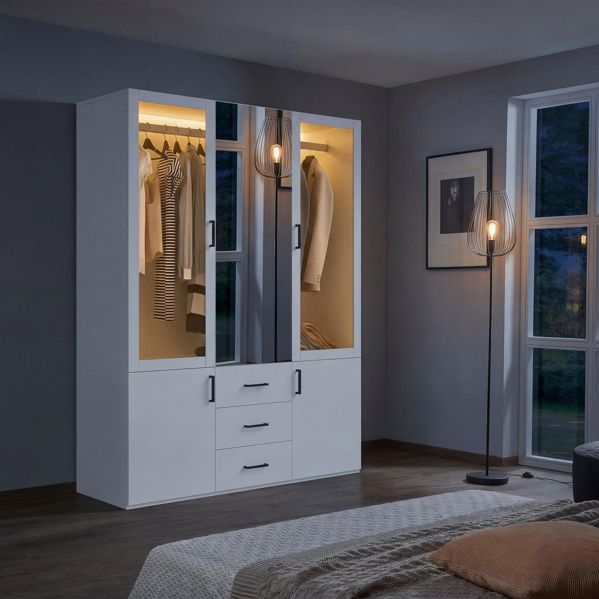 SKŘÍŇ 130cm bílá se zrcadlem a LED osvětlením, 3 zásuvky - bílá, kompozitní dřevo (51.8/181.5/130cm) - SHOPENTRA