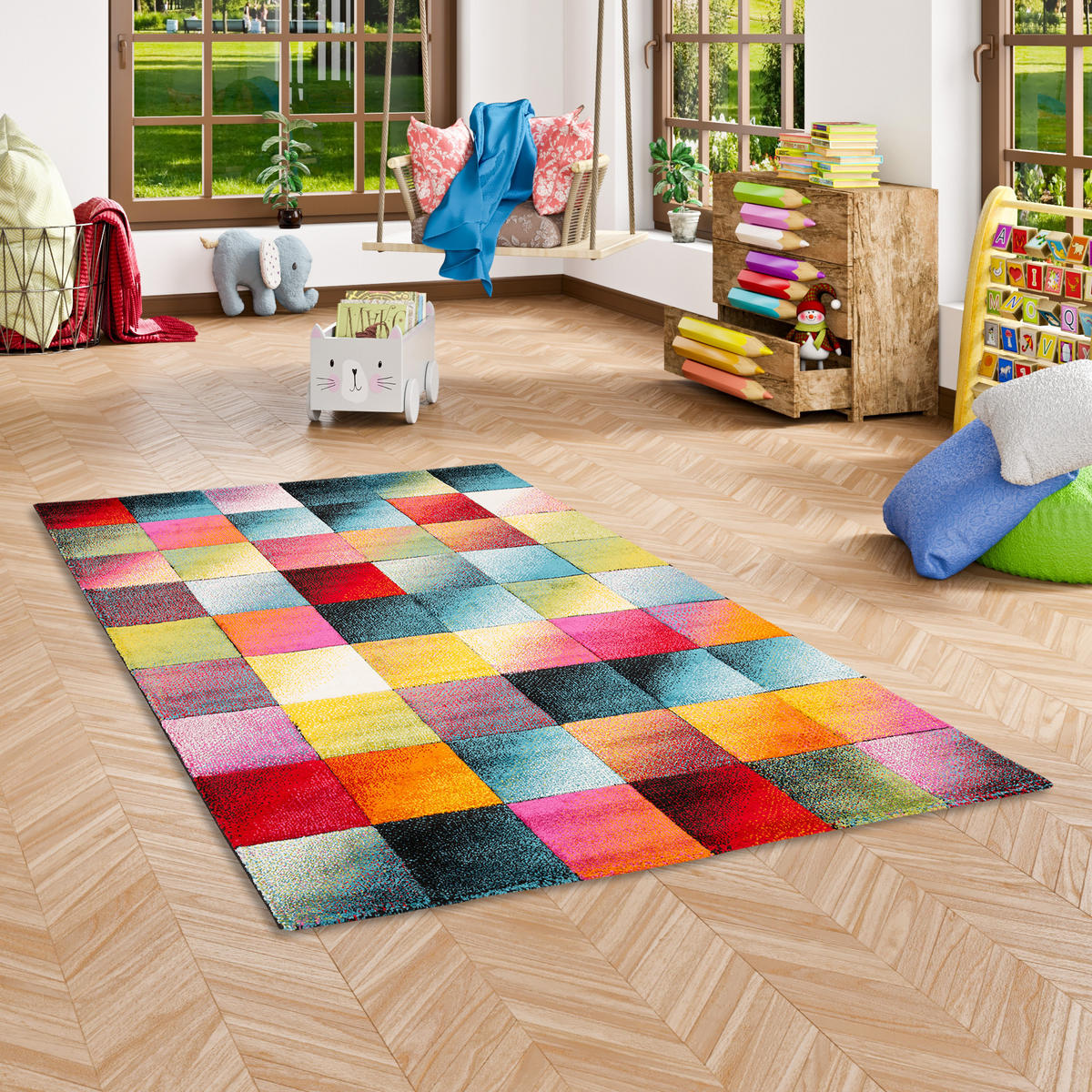 DESIGNER TEPPICH MAUI MODERN KARO - Multicolor, Textil (140/200cm) - Pergamon