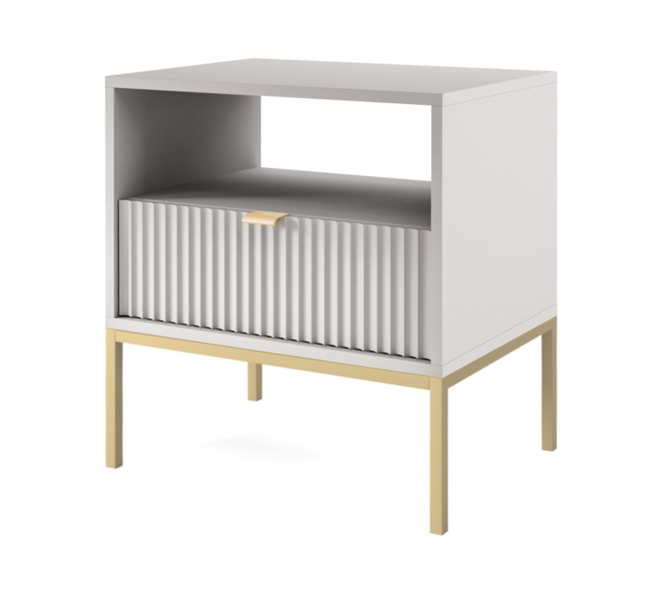 NACHTTISCH 54 cm Galla mit Schublade, Geriffelte Fronten, Grau + Gold - Goldfarben/Grau, Holz (54/56/39cm) - Emporius