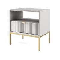 NACHTTISCH 54 cm Galla mit Schublade, Geriffelte Fronten, Grau + Gold - Goldfarben/Grau, Holz (54/56/39cm) - Emporius