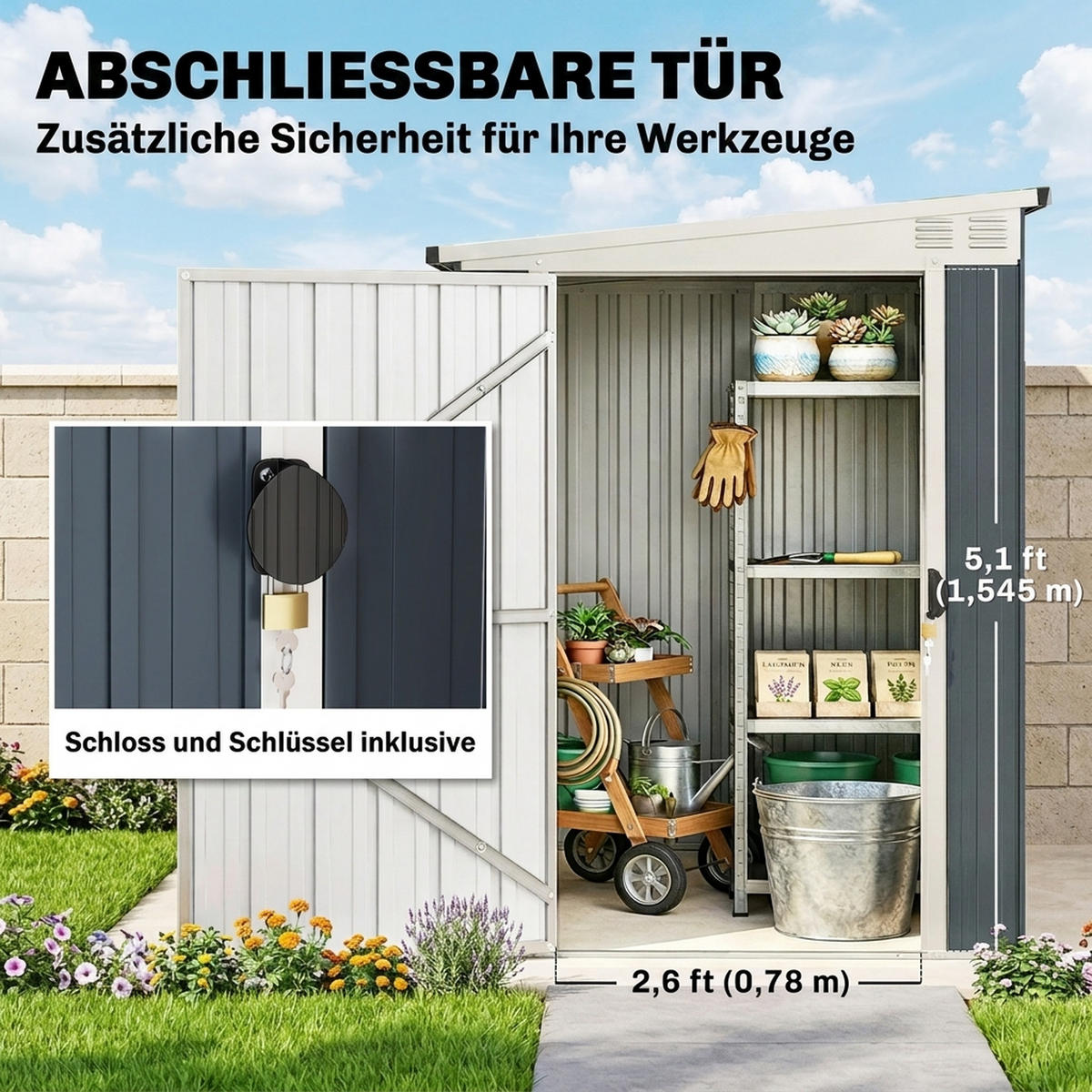 GARTENHAUS Dunkelgrau 193.0/128.0/181.0cm - Dunkelgrau, Metall (128/181/193cm)