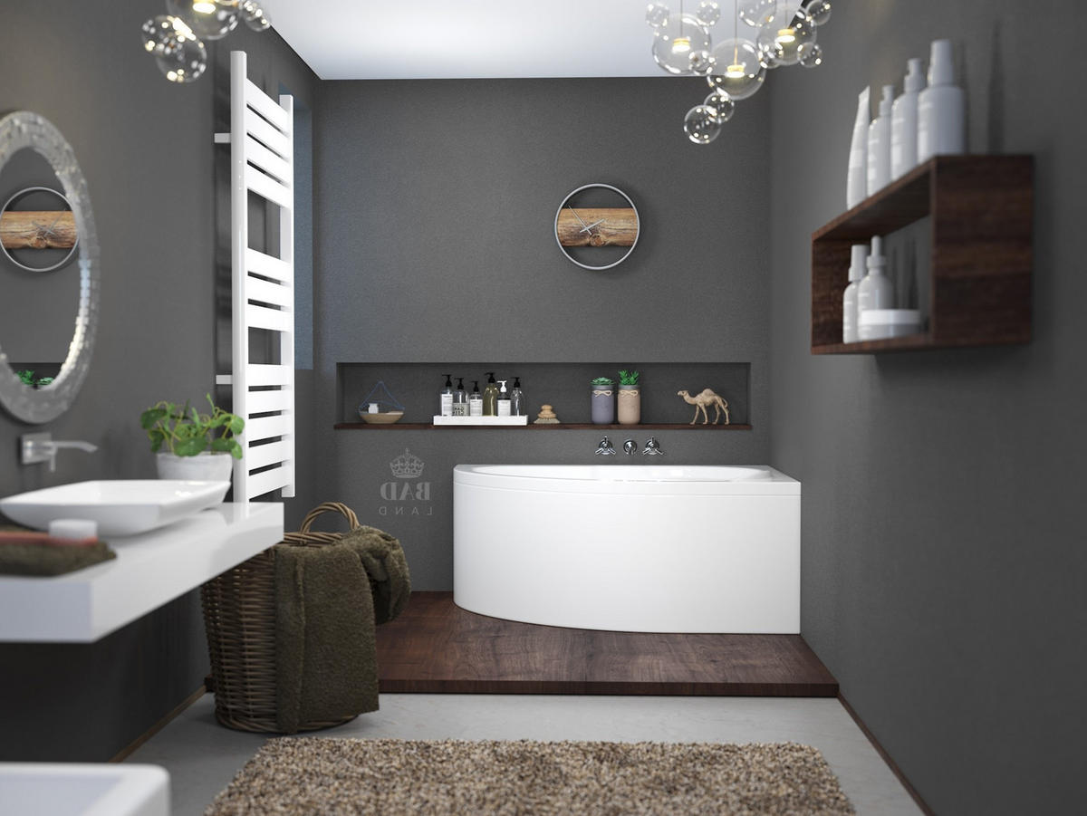 BADEWANNE Eckwanne STANDARD 130/85 Rechts Ablauf & Füße - Weiß, Kunststoff (85/53.5/130cm) - bad land