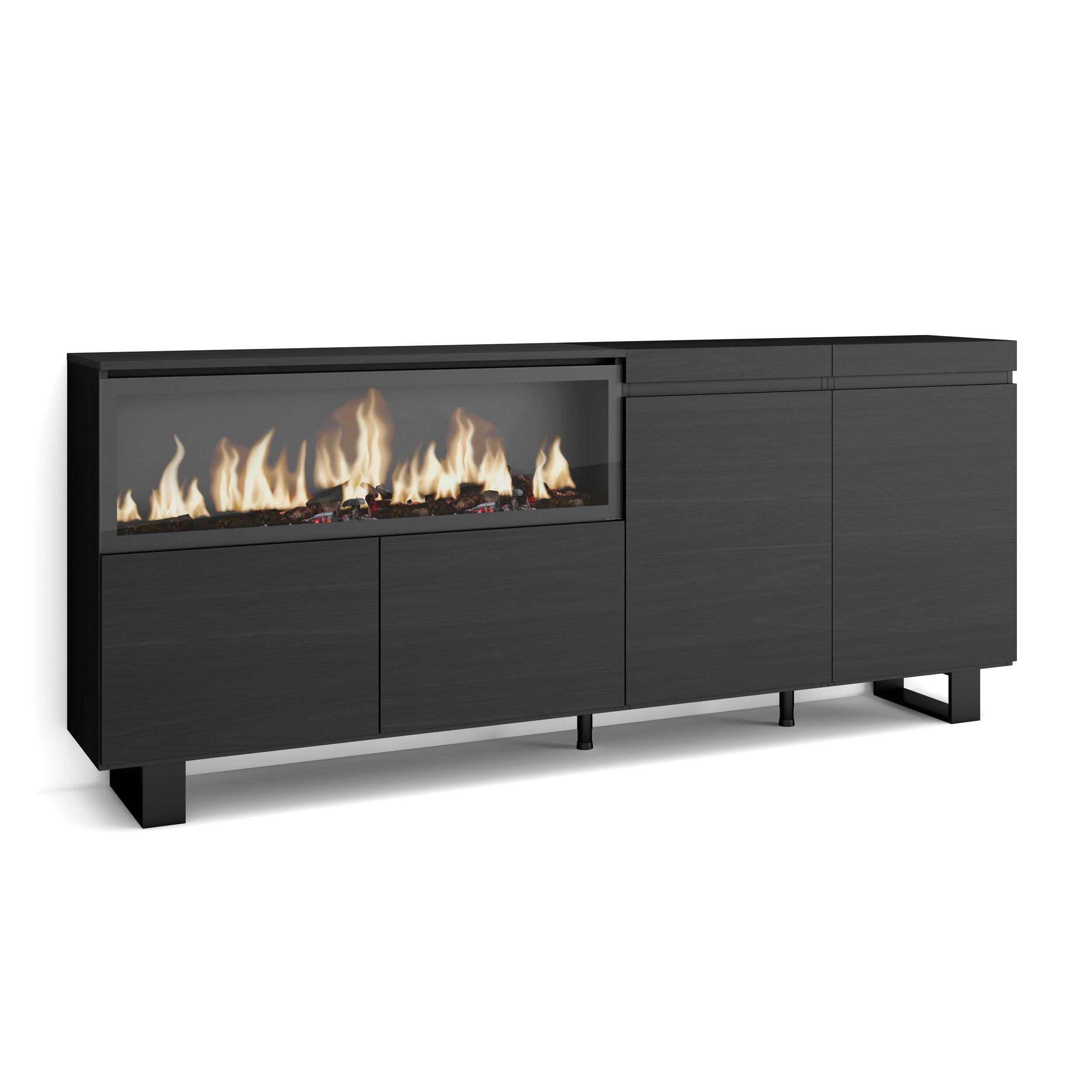 SIDEBOARD Highboard, Elektrokamin XXL, schwarz, 208/35/87cm - Schwarz, Holzwerkstoff (208/87/35cm) - Skraut Home