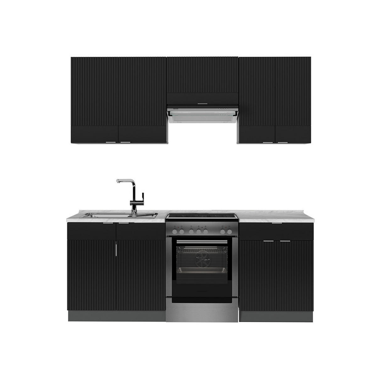 KUCHYŇSKÁ LINKA Fame-Line, černé pruhy/antracit, 200 cm bez pracovní desky - černá/antracitová, kompozitní dřevo (200/81.6/46cm) - Vicco