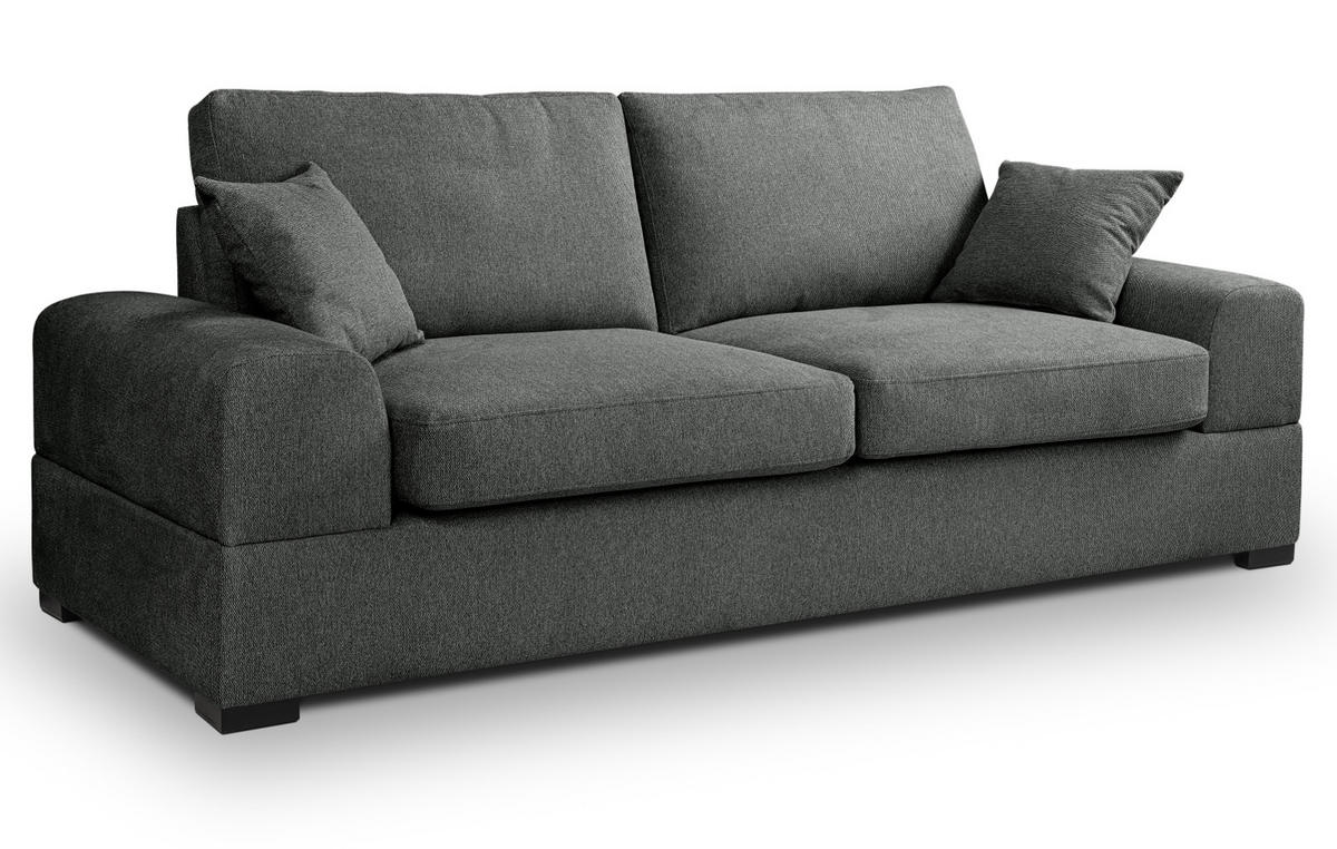 SOFA grau Strukturstoff, Couch 3-Sitzer 221 cm mit Premium Kaltschaum - Schwarz/Grau, Holz/Textil (221/90/93cm) - Inn.Furn