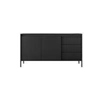 ​KOMMODE SENSO 2D3S Sideboard mit Geriffelten MDF-Fronten, Push-to-Open, Metallfüßen, 153,5x81,4x39,5 cm - Schwarz - Schwarz, Holz/Holzwerkstoff (154/82/40cm) - DomoHome