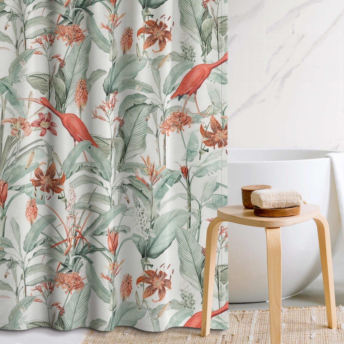 DUSCHVORHANG Tigerlilie und Kraniche in Botanik 180/180 cm - Türkis, Textil (180/180cm) - Bilderwelten