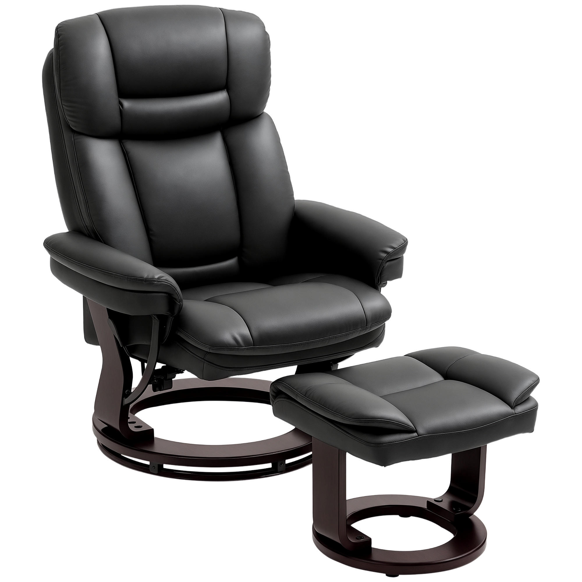 RELAXSESSEL DE-07546 mit Hocker, Kunstleder und 360° drehbar Schwarz - Schwarz, Metall (83/107/86cm) - ComfortXL