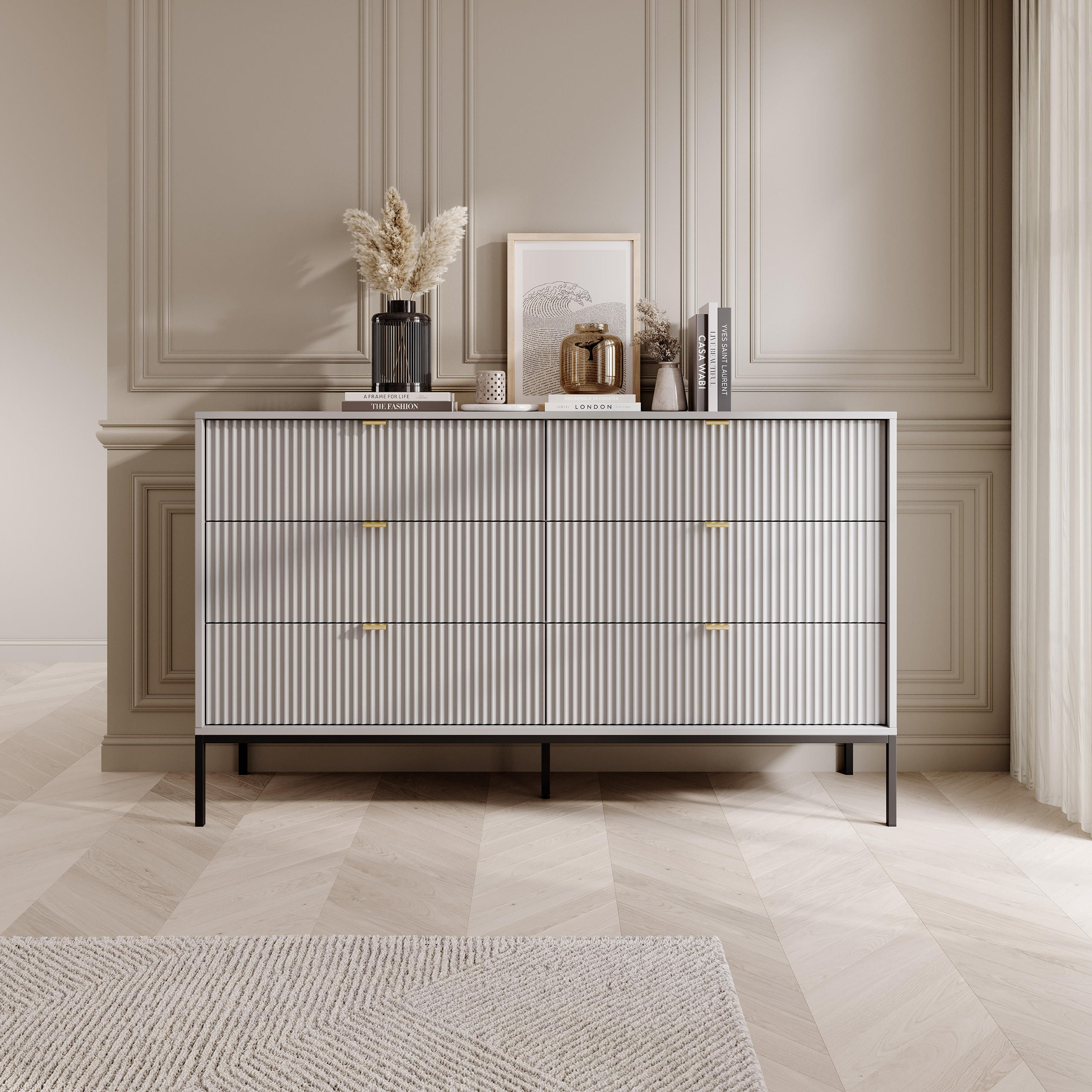 SIDEBOARD STELLARE 154/91/39 cm mit 6 Schubladen Grau - Grau, Holzwerkstoff (154/91/39cm) - MASSENO