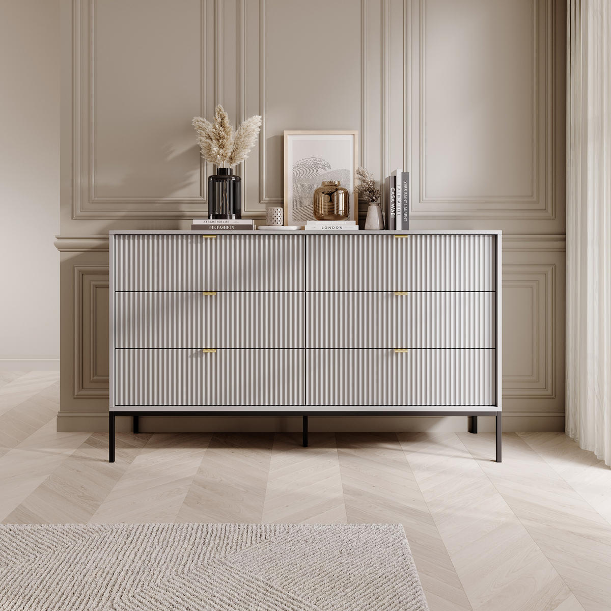 SIDEBOARD STELLARE 154/91/39 cm mit 6 Schubladen Grau - Grau, Holzwerkstoff (154/91/39cm) - MASSENO
