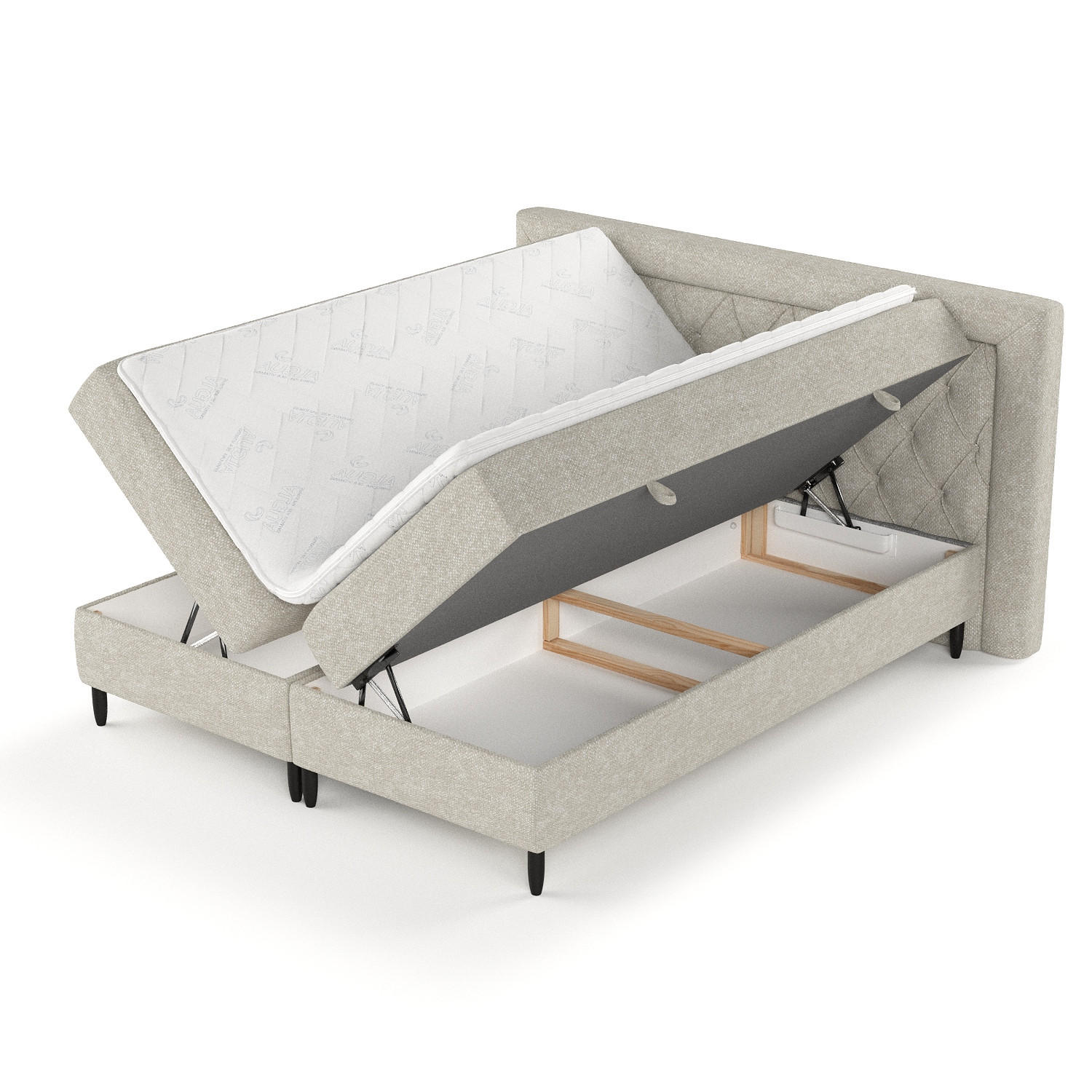 Thumbnail - Maison de Reve Boxbett, Beige, Grau, Textil, Buche, Kiefer, H3, Höhe ca. 19 cm, 180x200 cm, Oeko-Tex® Standard 100, Reac...