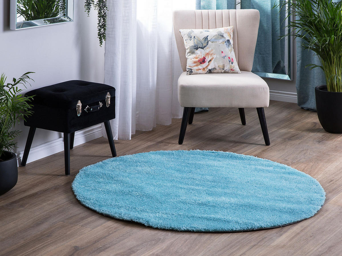 SHAGGY-TEPPICH Demre 140/140 cm - Blau, Kunststoff (140/140cm) - Beliani