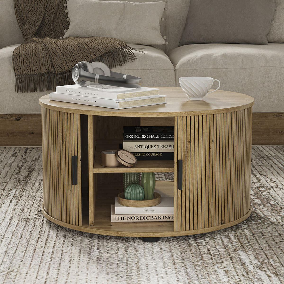 COUCHTISCH Selva Eiche 80 x 80 cm mit Schiebtür - Eichefarben, Holzwerkstoff (80/80/45cm) - Vicco