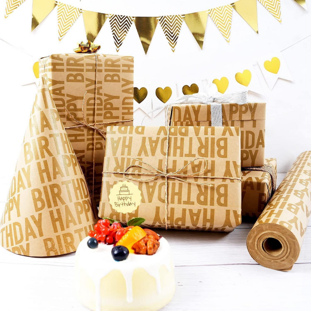 GESCHENKPAPIER Rolle Geburtstag 15 m x 43 cm - Braun, Papier (43/0.1/1500cm)