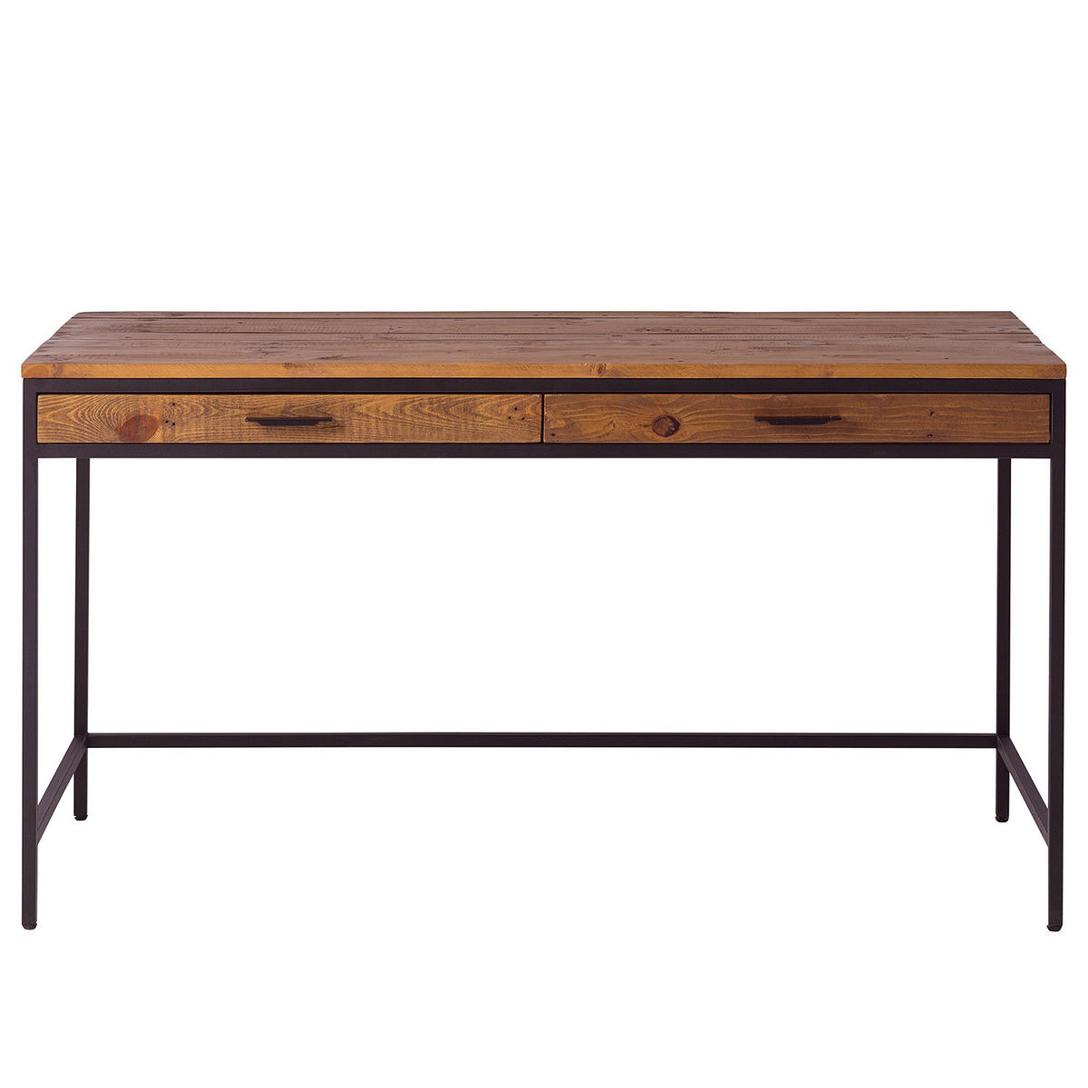 SCHREIBTISCH - Pinie massiv / Metall, Pinie Dunkel / Schwarz - Pinienfarben, Holz (60/140/76cm) - home24