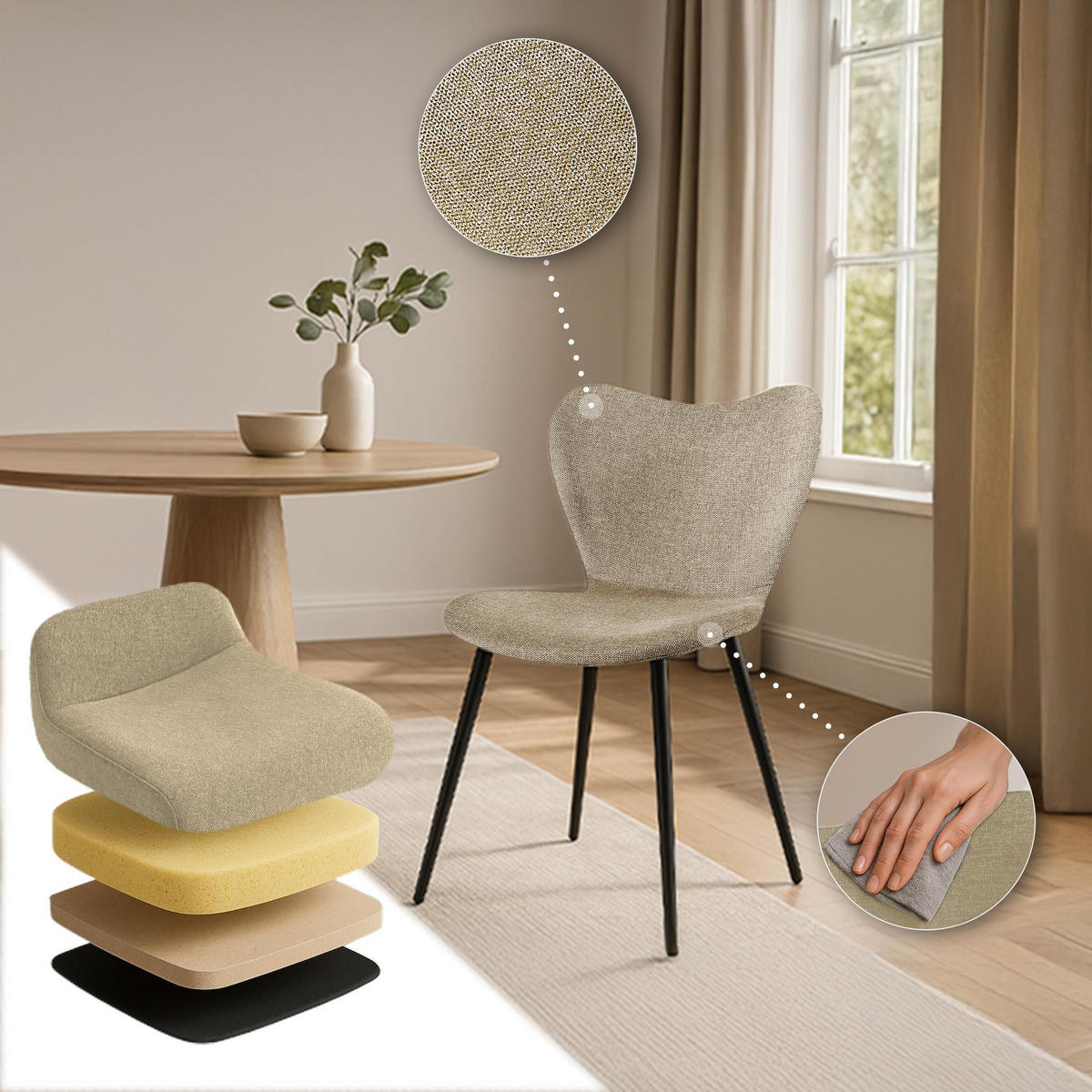 ESSZIMMERSTUHL Stoff Taupe - Taupe/Schwarz, Textil/Metall (50/80/58cm) - CLP