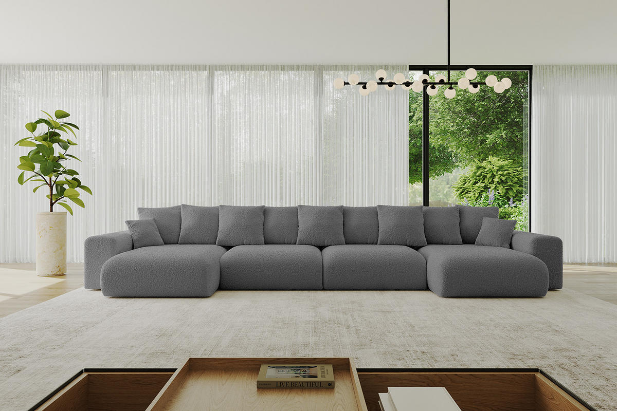 WOHNLANDSCHAFT mit Schlaffunktion ESKAR-U2-464x176x84cm Grau - Platinfarben, Holzwerkstoff/Kunststoff (176/72/464cm) - ALTDECOR