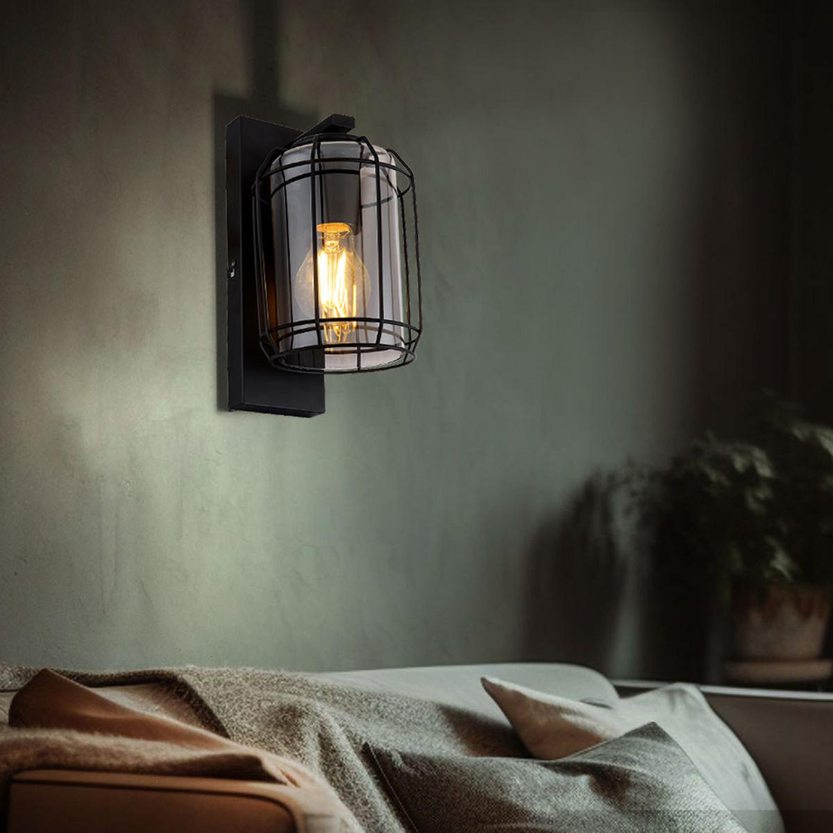 WANDLEUCHTE Käfig-Design Grau Rauchglas - Grau, Glas (13/25/16.5cm) - Globo Lighting