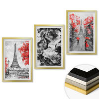 WANDBILDER 3er Set - 40x60 cm Goldrahmen - graue Gemälde des Eiffelturms - Goldfarben, Kunststoff (40/60cm) - ArtPrintCave