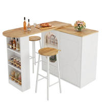 BARTISCH-SET DE-39256 Kücheninsel-Tisch mit 2 Hockern Weiß/Holzoptik - Weiß, Holzwerkstoff (138/105/39cm) - ComfortXL