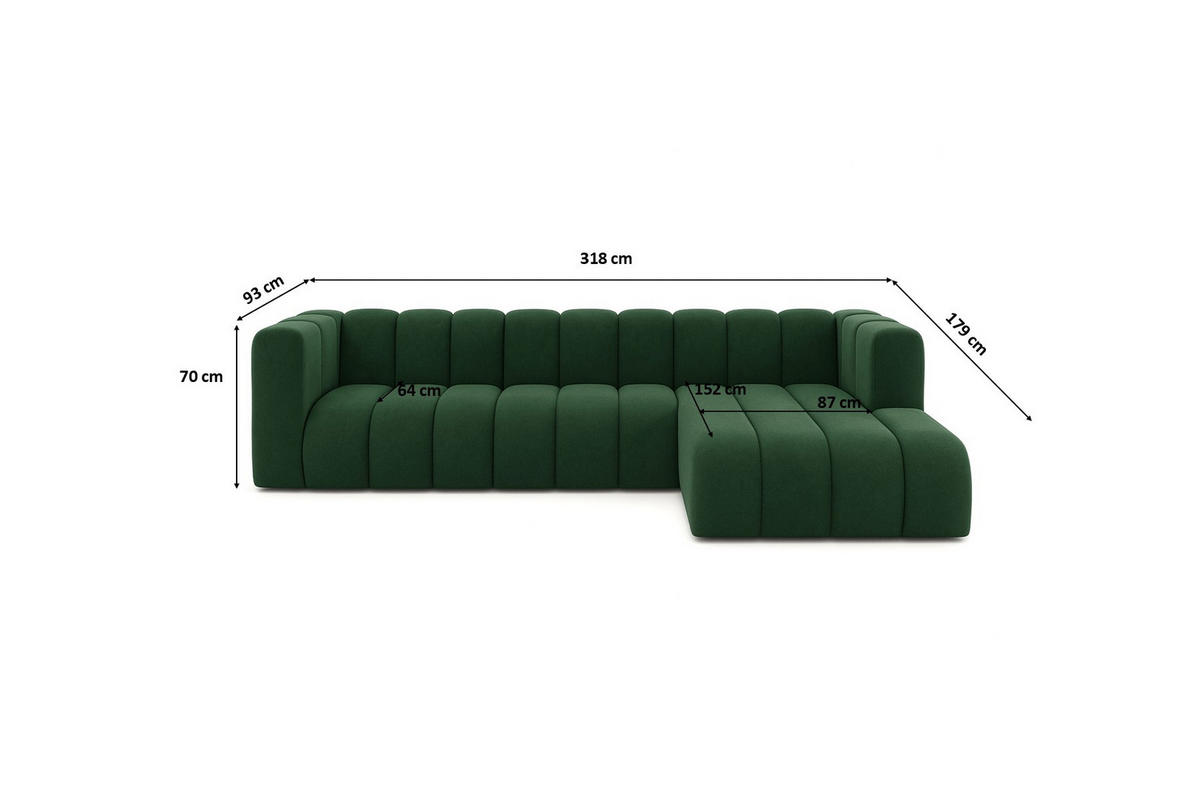 ECKSOFA L-Form GRAND 318 cm, Stoff Salvador, Grün, Rechts - Grün, Holz (318/179cm) - Kaiser Möbel
