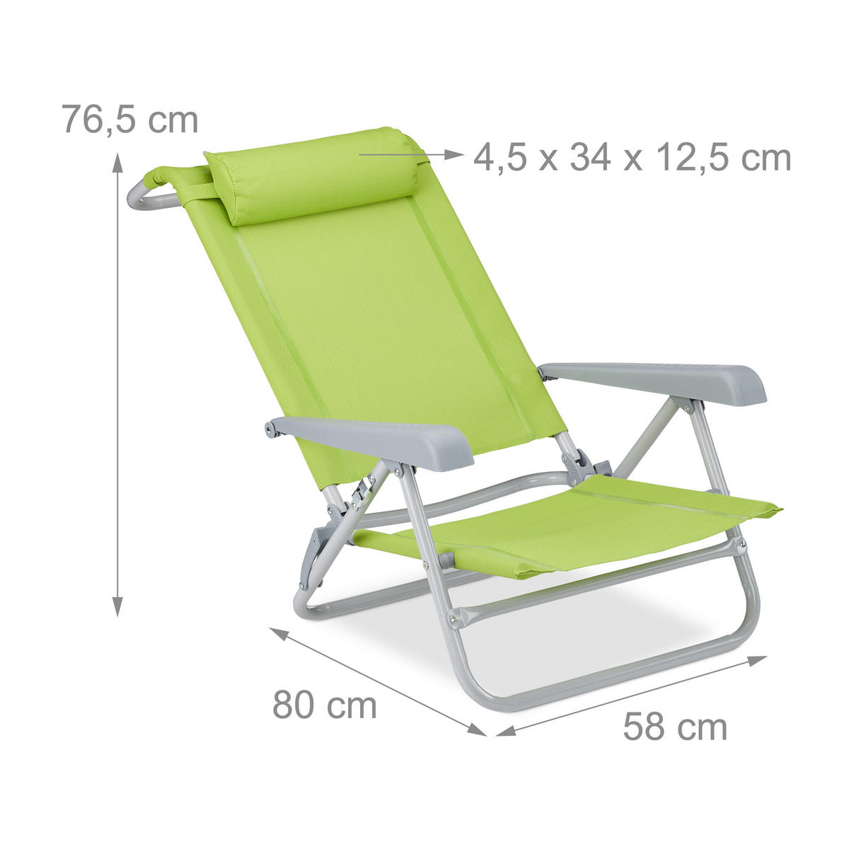 LIEGESTUHL - Grün, Kunststoff/Metall (58/76.5/80cm) - Relaxdays