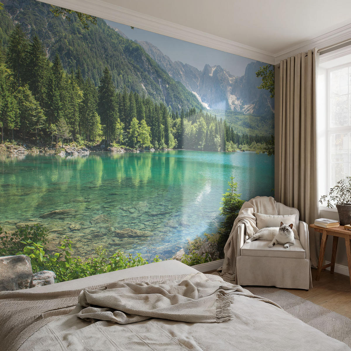 FOTOTAPETE 104x70 cm - Grüner See - Grün, Textil (104/70cm) - Wallfluent