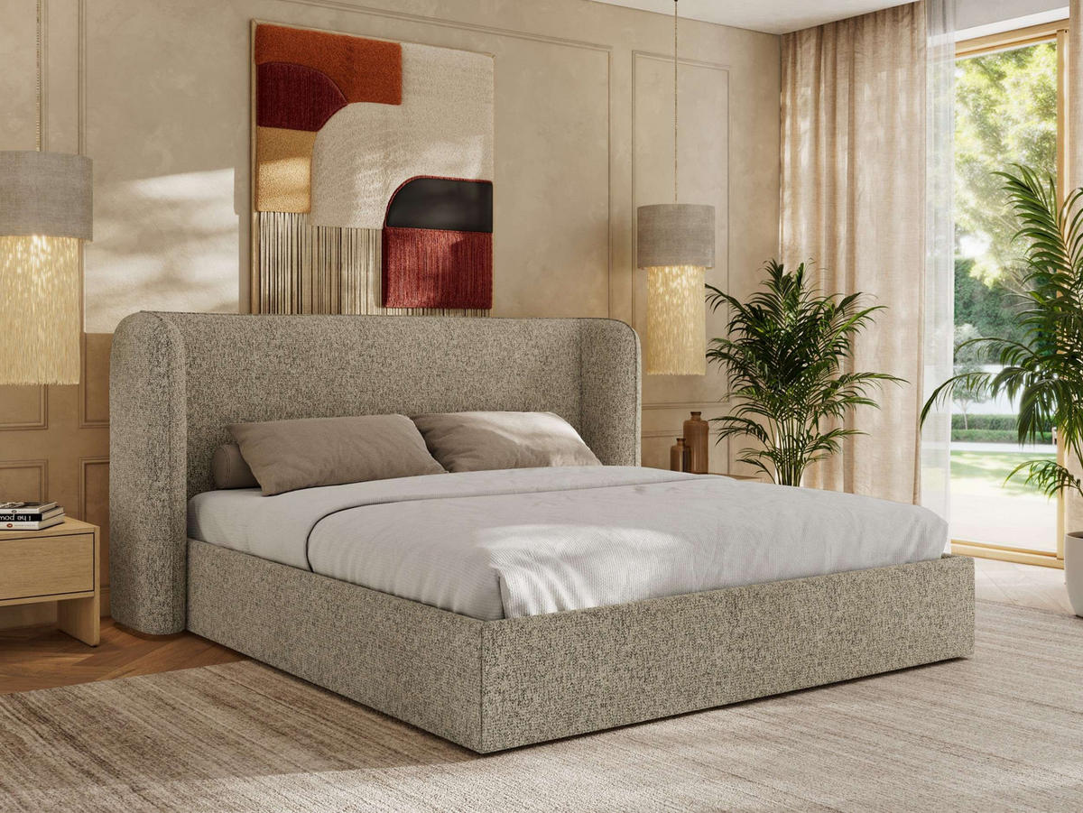 POLSTERBETT EMORA CLASSIC 160/200 - Dunkelbeige Strukture - Schaum-Matratze - Beige, Textil (160/200cm) - MKS