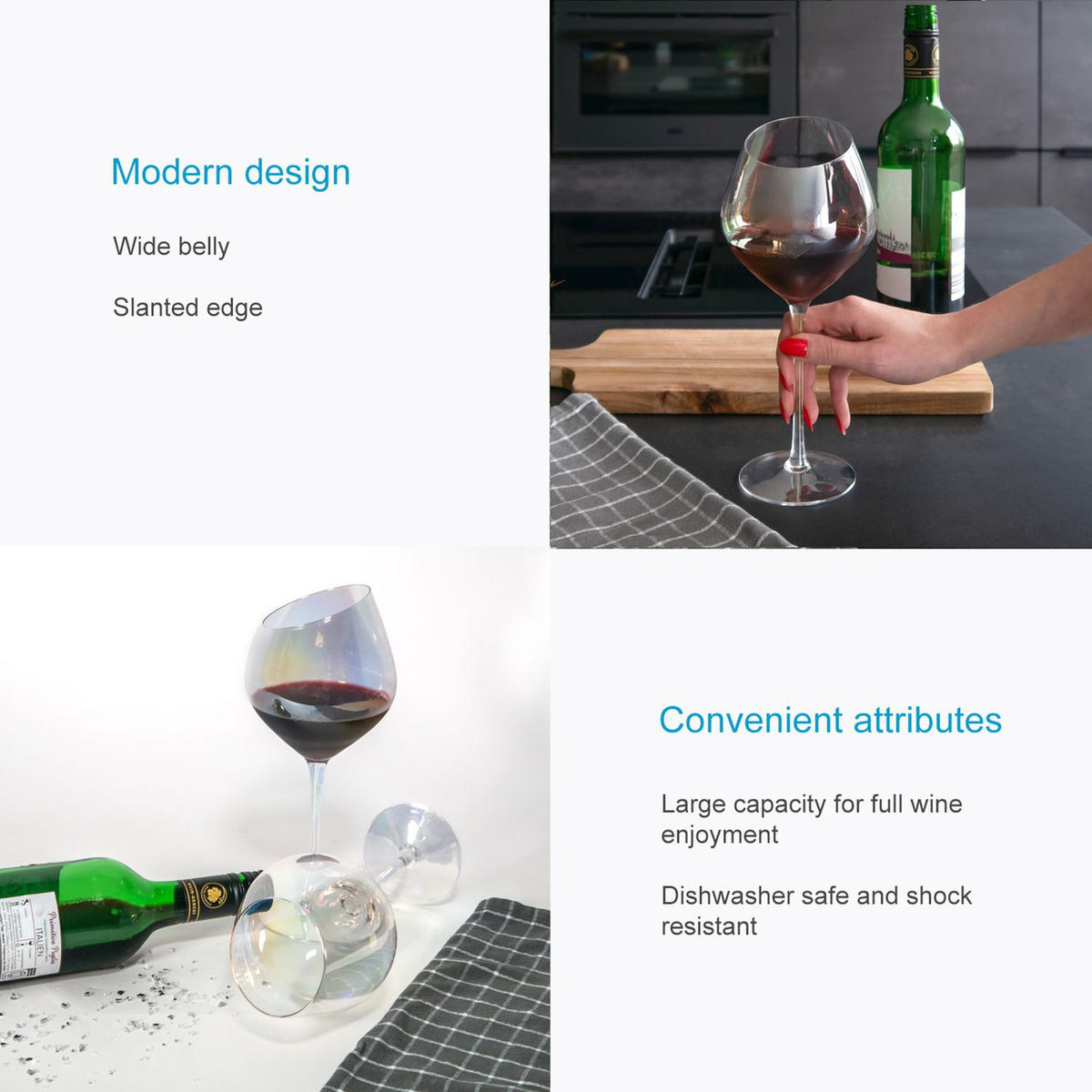 WEIN GLAS SET moderne Kante Regenbogen Schimmer 470 ml (2er-Set) - Transparent, Glas (0.47L) - Intirilife