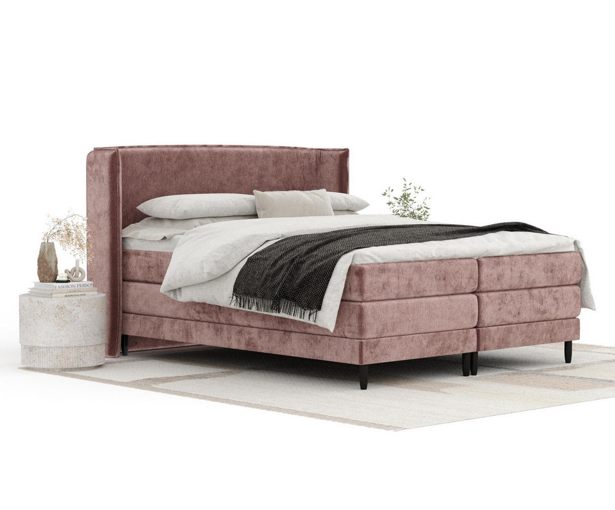 BOXSPRINGBETT Carizzo Rosa 140/200 cm mit Matratze und Topper - Pink/Schwarz, Holz/Holzwerkstoff (140/200cm) - Maison de Reve