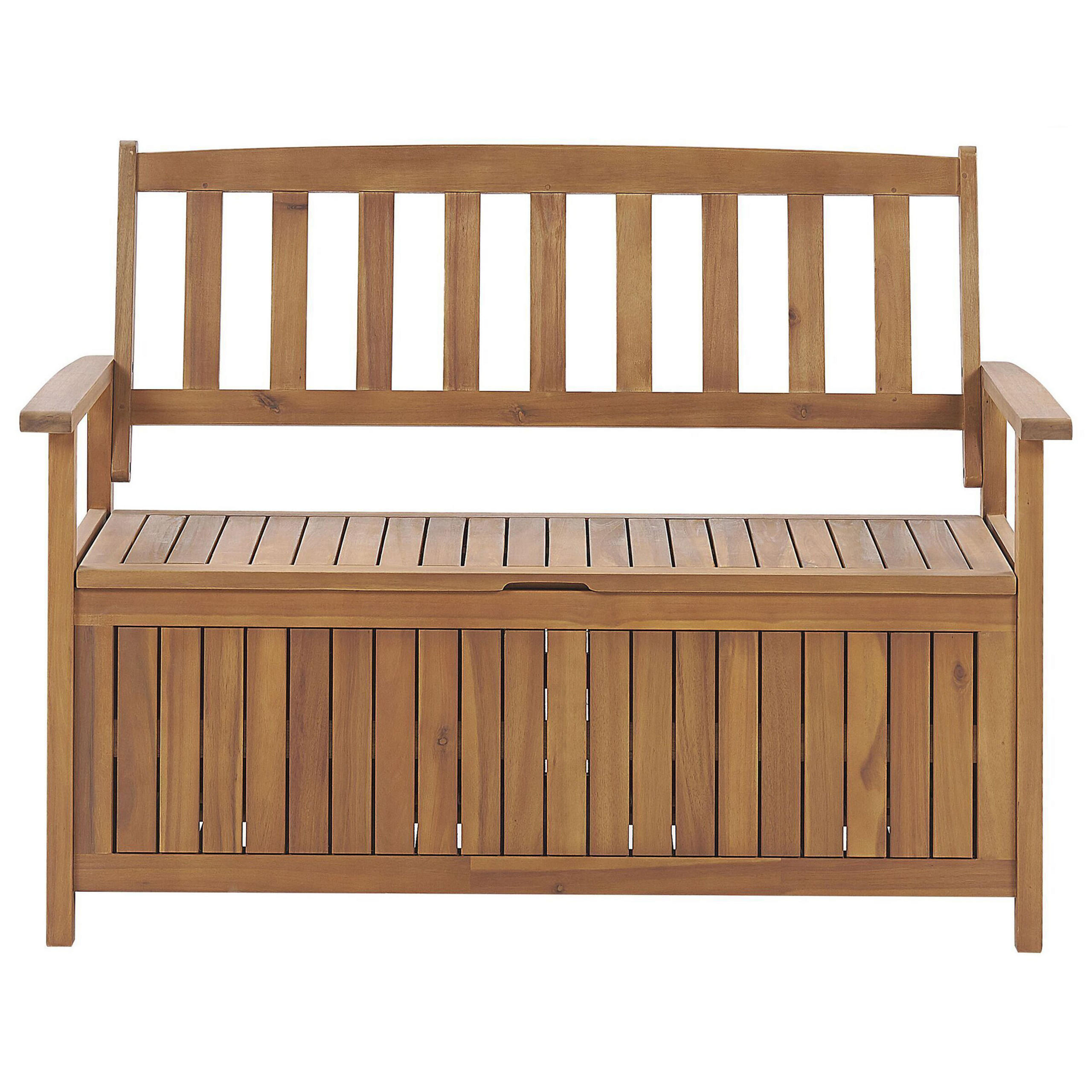 GARTENBANK Akazienholz hellbraun mit Stauraum 120 cm Sovana - Hellbraun, Holz (120/91/60cm) - Beliani