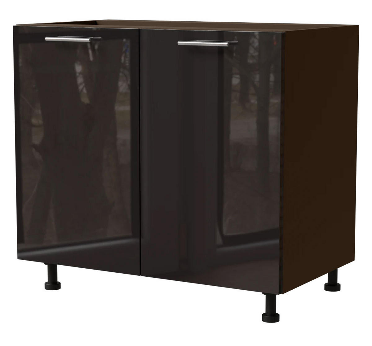 KÜCHENUNTERSCHRANK Essen D11/90 Schwarz Hochglanz / Lava Matt 90 / 50 / 82cm - Schwarz Hochglanz/Dunkelgrau, Holz/Holzwerkstoff (90/82/50cm) - Feldmann-Wohnen