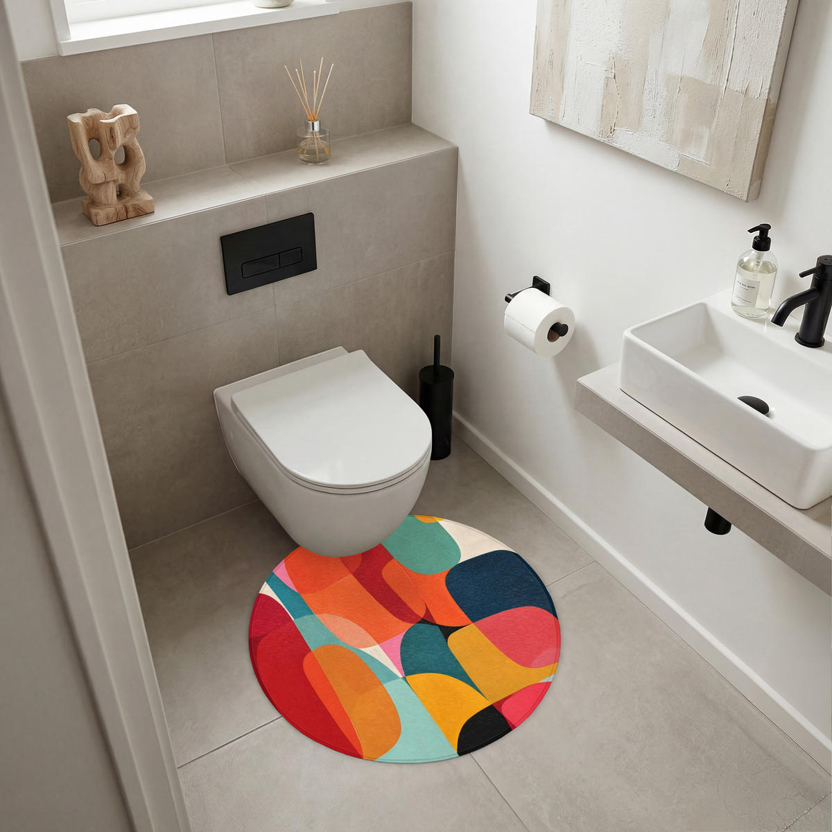KOUPELNOVÁ PŘEDLOŽKA Tvary - barevné - abstraktní - letadla 70x70 cm - různobarevná, textil/plast (70/70cm) - OnlyWow
