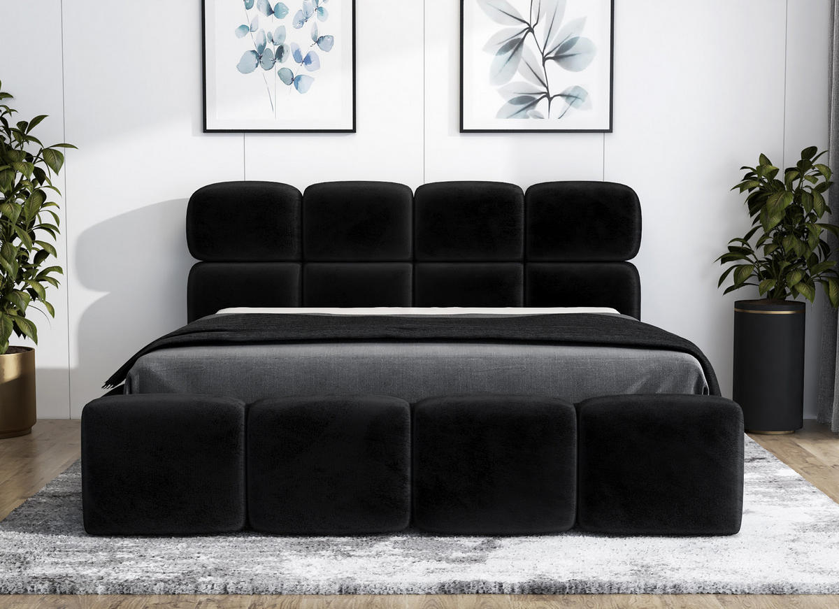 POLSTERBETT MONAKO 140x200 Schwarz - Schwarz, Textil (140/200cm) - A&J MöbelLand