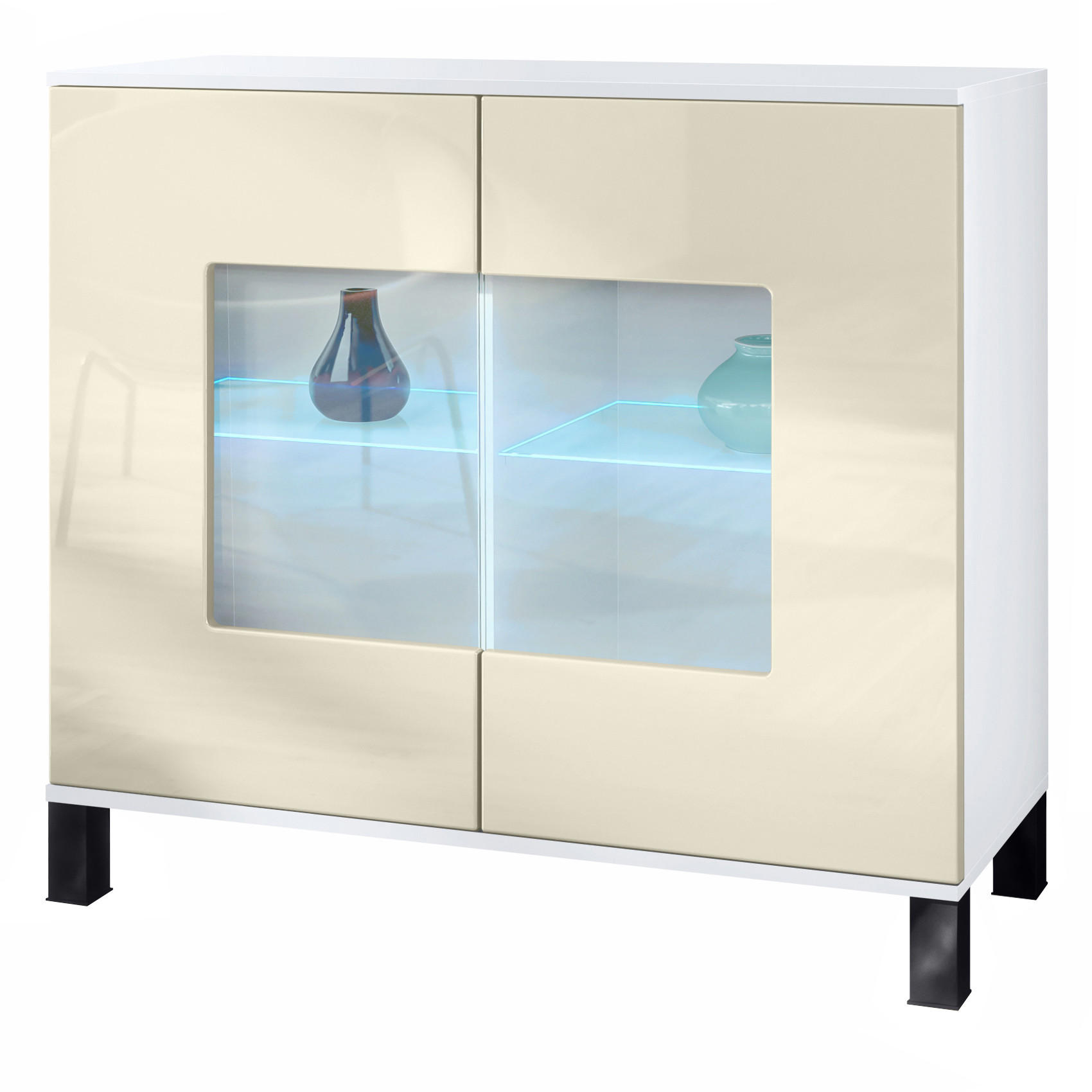 KOMMODE Grömitz Creme Hochglanz - Creme, Holzwerkstoff (92.5/84.5/35cm) - Vladon