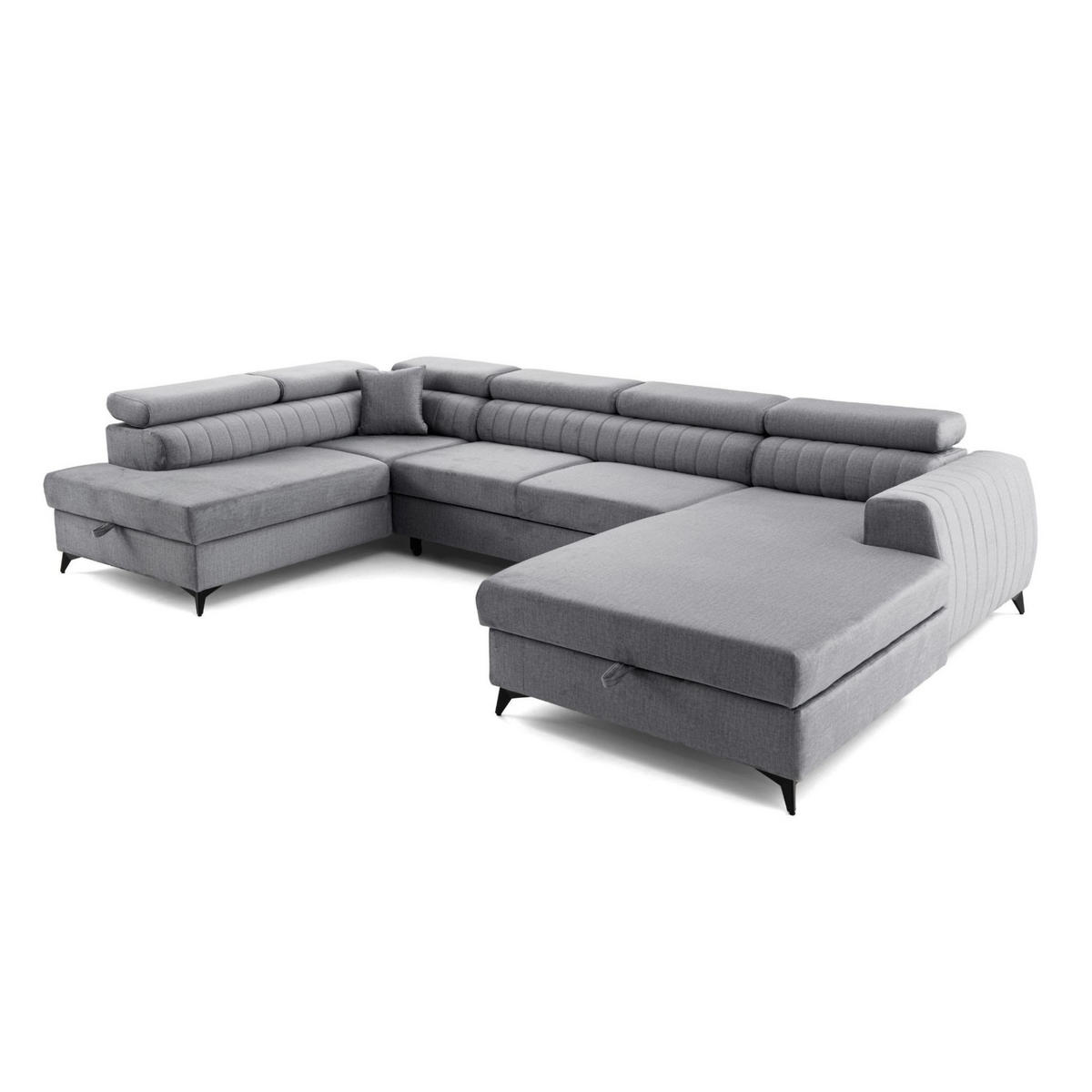 ECKSOFA U-Form PIERO U Links mit Schlaffunktion 125x260 Velours Grau - Schwarz/Grau, Holz/Textil (350/90/203cm) - Muffo