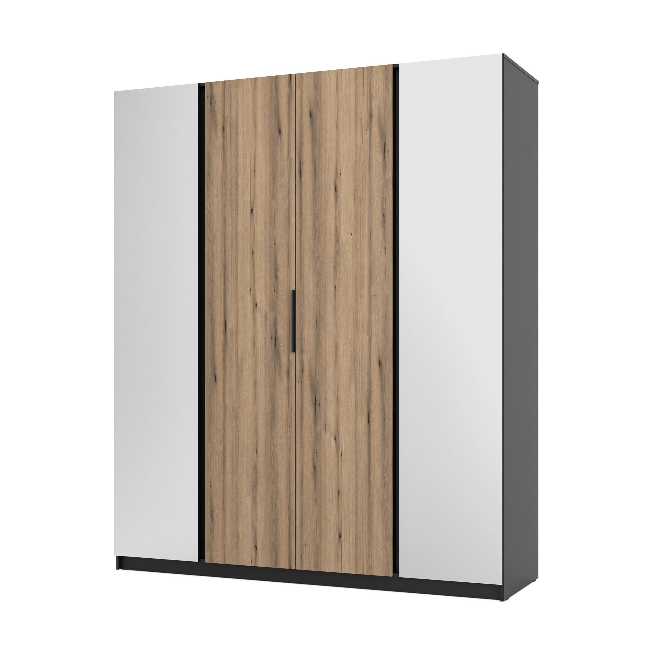 KLEIDERSCHRANK Nehir Schwarz/Eiche Evoke 200 cm - 4T Modern mit 2 Spiegeln außen - Eichefarben/Schwarz, Holzwerkstoff/Kunststoff (200/239/61.9cm) - AX Living