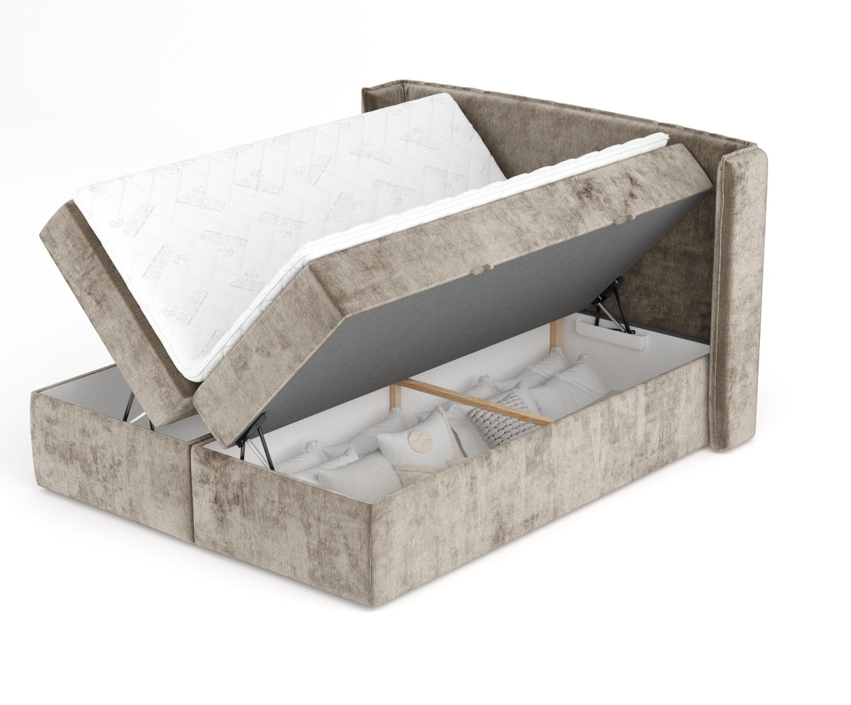 BOXBETT Skyline Beige 160/200 cm mit Matratze und Topper - Beige/Schwarz, Holz/Holzwerkstoff (160/200cm) - Maison de Reve