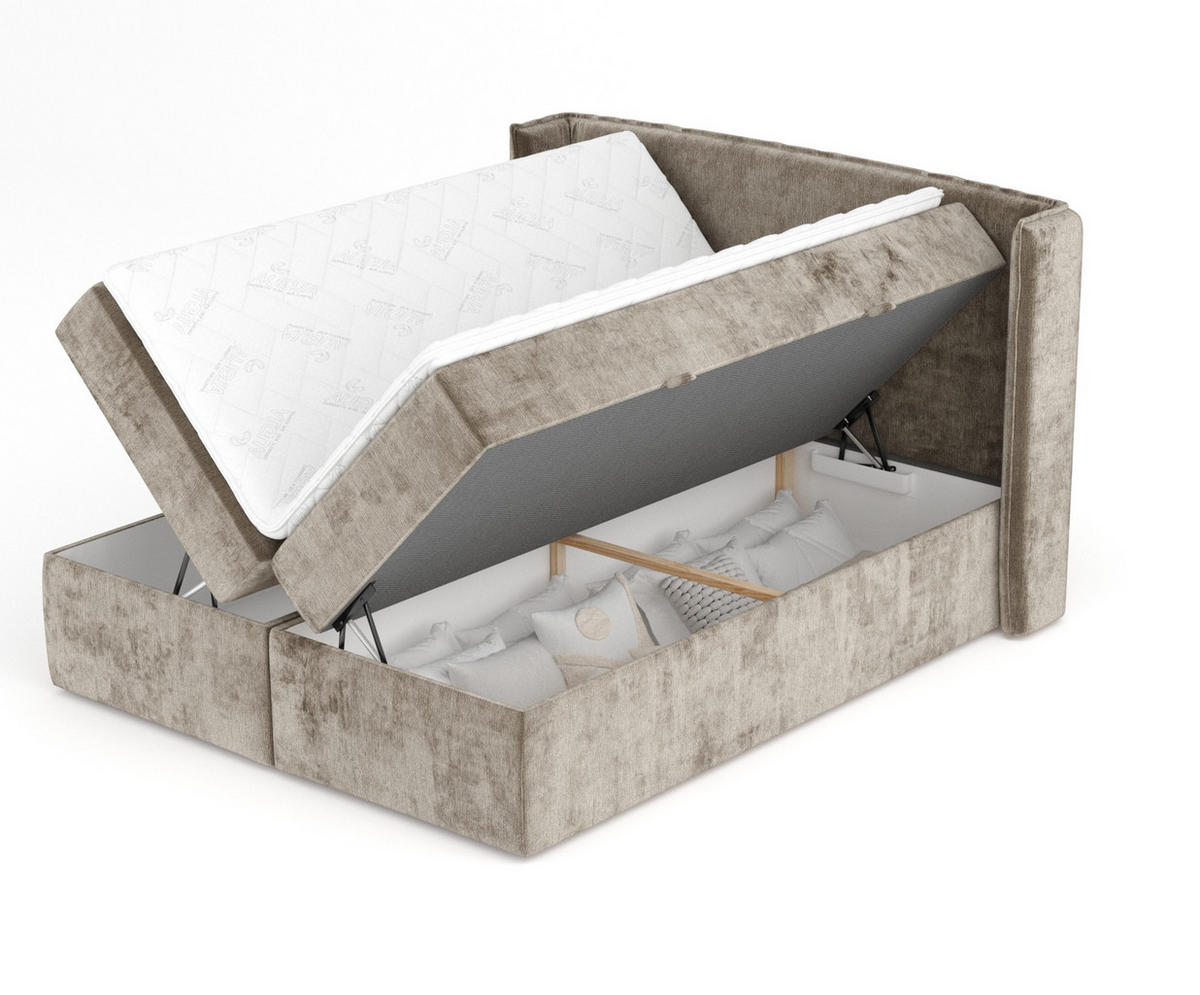 BOXBETT Skyline Beige 180/200 cm mit Matratze und Topper - Beige/Schwarz, Holz/Holzwerkstoff (180/200cm) - Maison de Reve